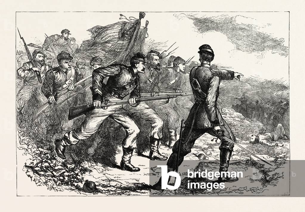 Charge of the Federals at Corinth, American Civil War,USA, 1870s Engraving