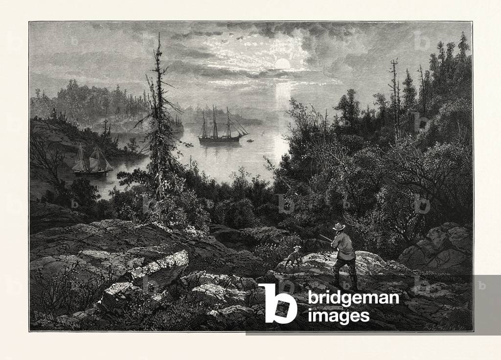 Parry Sound, From the Heights Near Parry Sound Village, Canada, Nineteenth Century Engraving