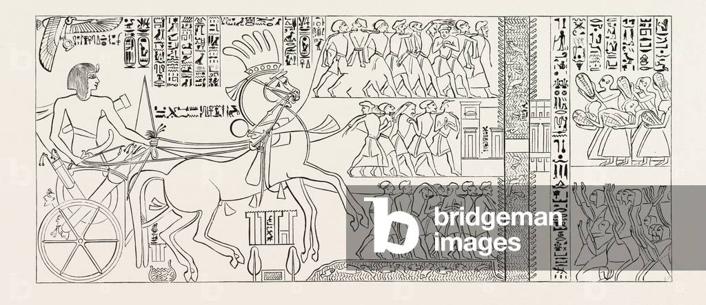 The Suez Canal of Seti I, Pharaoh of Egypt, (From a Bas Relief On the Exterior North Wall of the Temple of Karnak, Thebes.) Egypt, Engraving 1879