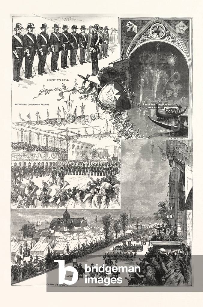 Knights Templar at Chicago-Camp De Molai Other Scenes. From Sketches Frank H. Taylor, US, USA, Engraving 1880