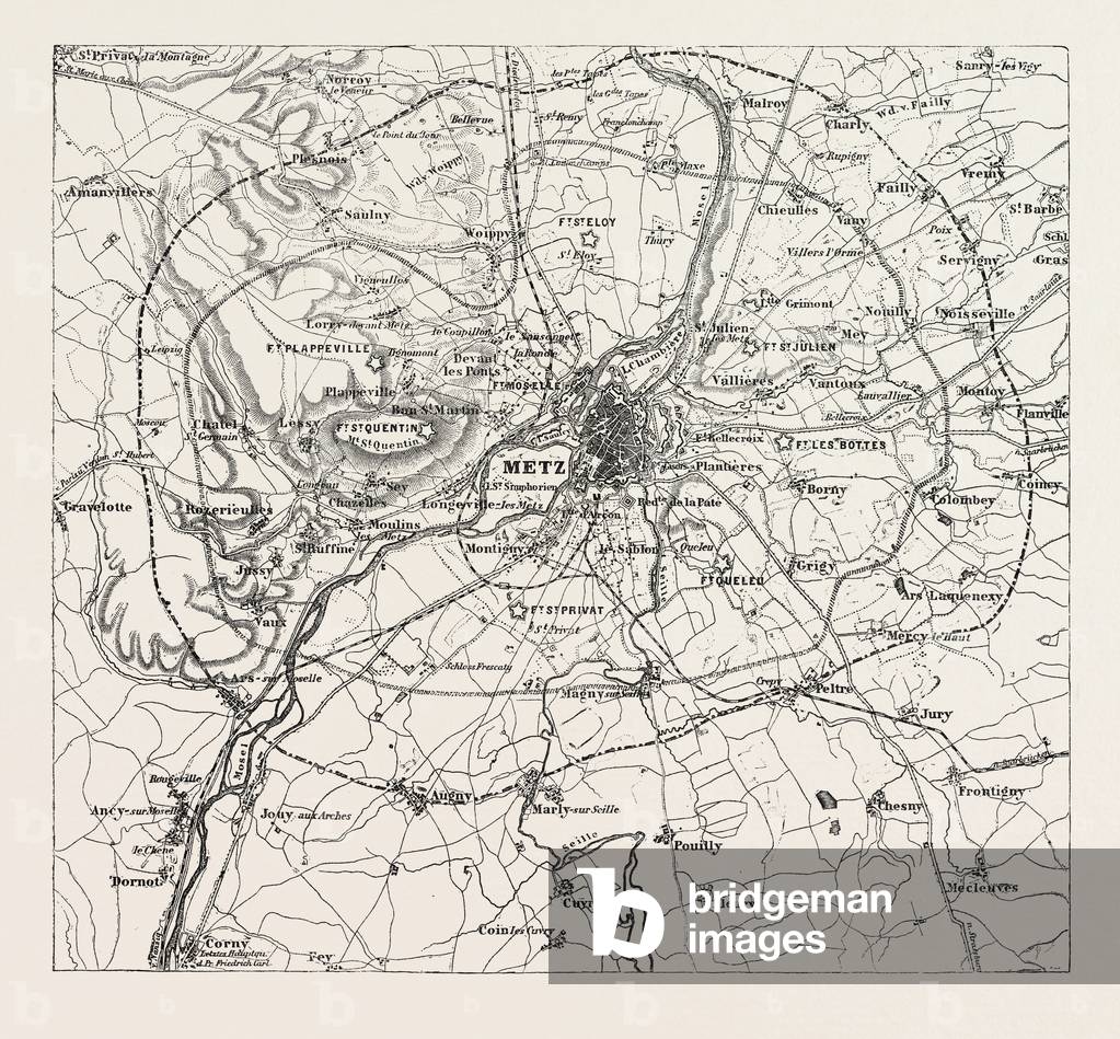 Franco-Prussian War: Map of Vicinity of Metz, Indicating the Position Occupied by the Besieging Army 1870