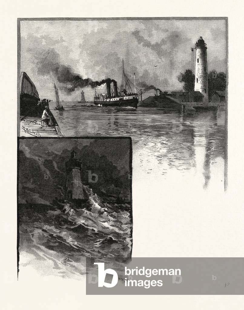 Burlington Canal (Top); Pier End Light (Bottom), Canada, Nineteenth Century Engraving
