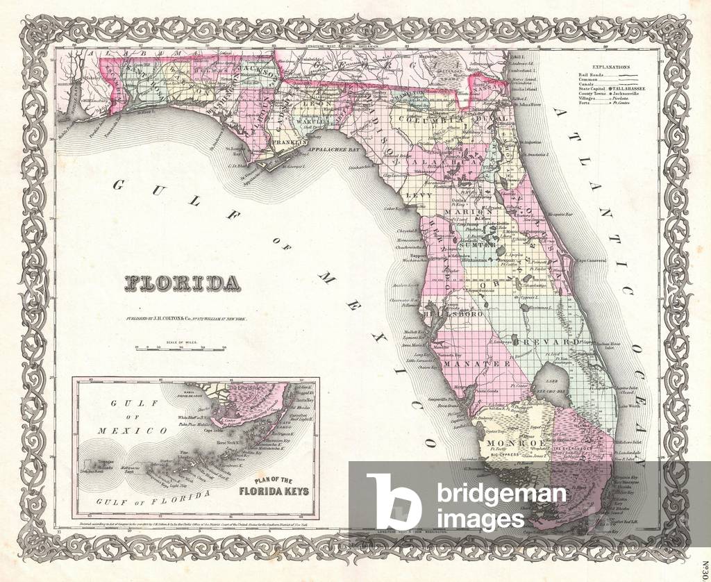 1855, Colton Map of Florida