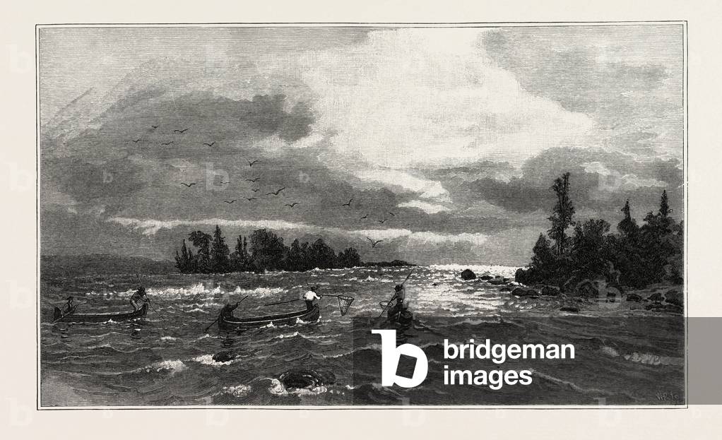 The Upper Lakes, the Sault Ste. Marie Rapids, Canada, Nineteenth Century Engraving