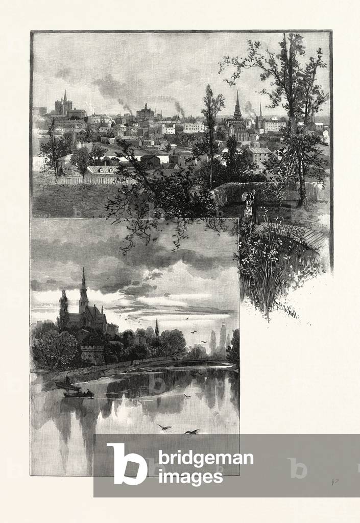 On the River Speed (Bottom); Guelph (Top), Canada, Nineteenth Century Engraving