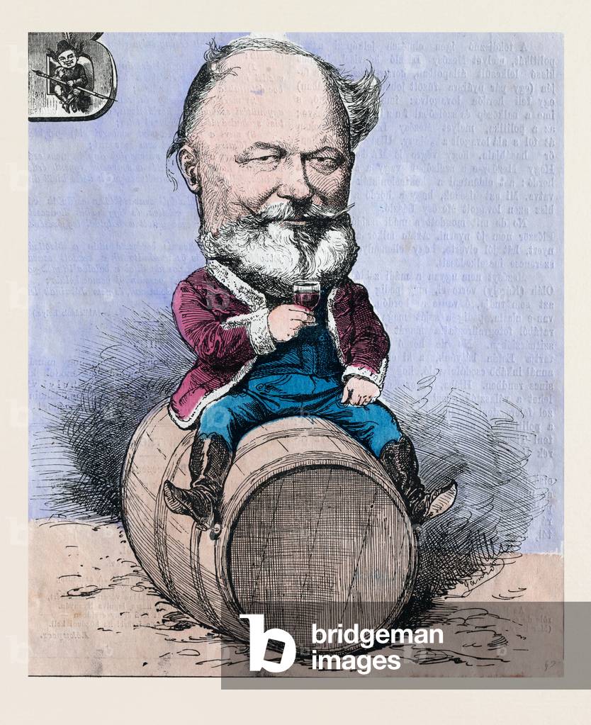 Sitting on a Barrel and Drinking a Glass of Wine, 1872. Man, Beard, Wine Barrel, Austria Hungary, Liszt Gourmet Archive