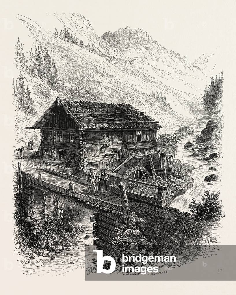 Mill on the Julier Pass, Switzerland, 19th Century Engraving