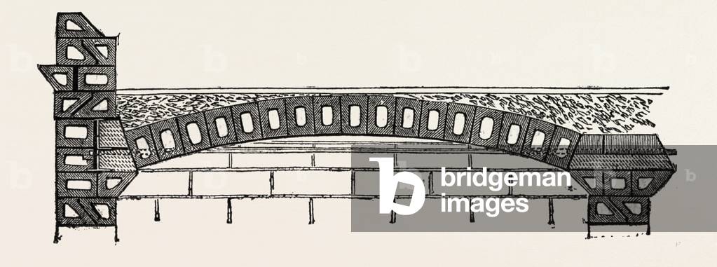 The Great Exhibition, London, UK: Model Houses for the Working Classes: Prince Albert's Model Lodging House: Section of Hollow Brickwork, 1851 Engraving