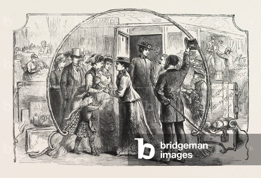 Aid for the Sick and Wounded in the East: Lady Nurses Leaving Victoria Station, on Tuesday, 8th Inst., for Servia, Serbia, Engraving 1876