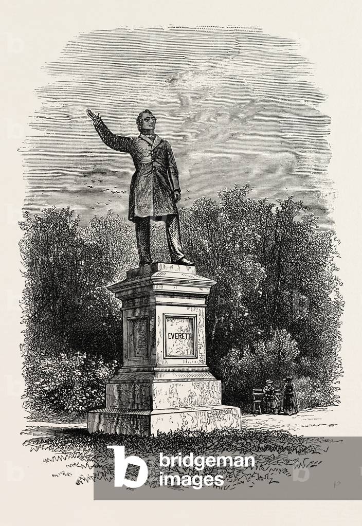 Statue of Everett at Boston,USA, 1870s Engraving