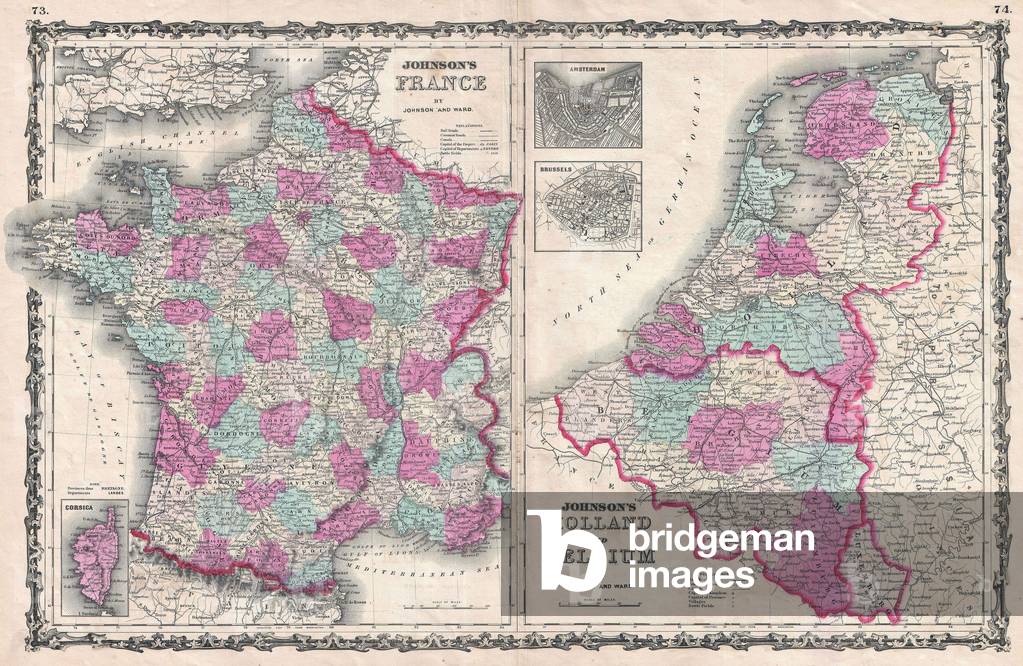 1862, Johnson Map of France, Holland and Belgium