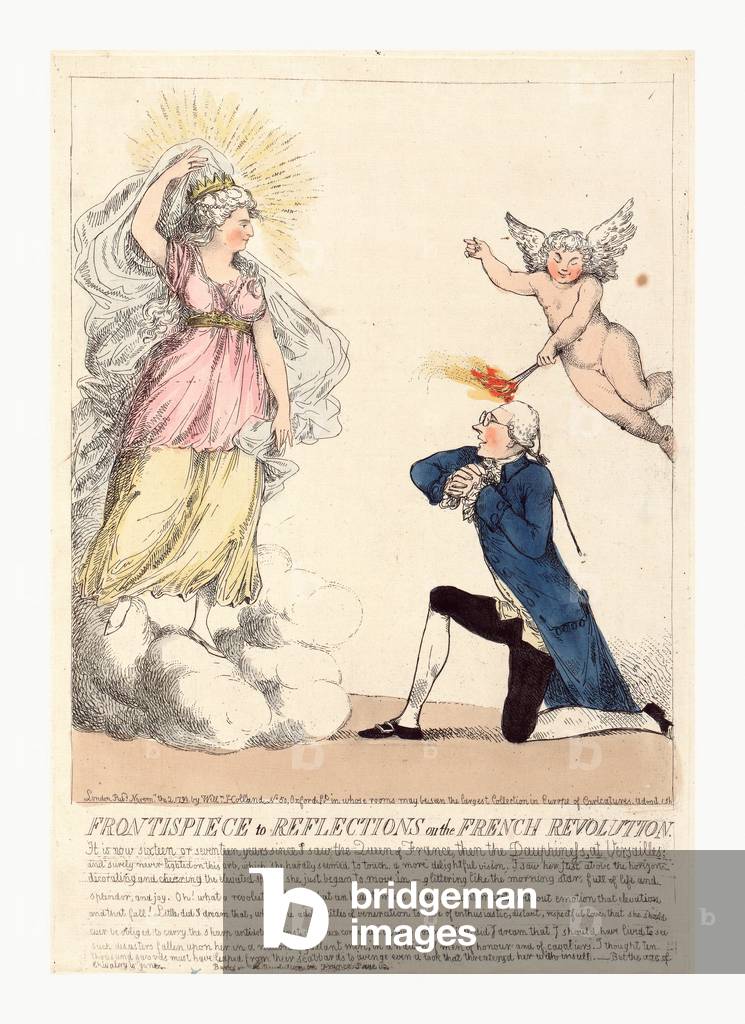 Frontispiece to Reflections on the French Revolution, Engraving 1790, Edmund Burke on Bended Knee 