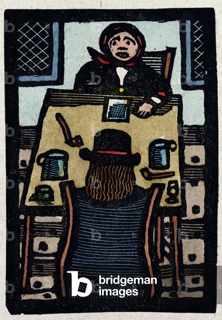 Illustration of English Tales Folk Tales and Ballads. Two People Sitting at a Table