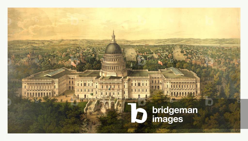 Panoramic View of Washington City from the New Dome of the Capitol, Looking East, Circa 1857, US, USA, America