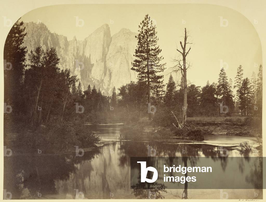 River View - Down the Valley - Yo Semite; Carleton Watkins, American, 1829 - 1916; Yosemite, California, United States, North America; 1861; Albumen silver print; Image (dome-topped): 39.4 x 52.4 cm (15 1/2 x 20 5/8 in.), Mount: 53.2 x 68.6 cm (20 15/16 x 27 in.) -