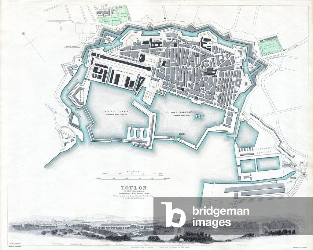1840, S.D.U.K. Map or City Plan of Toulon, France