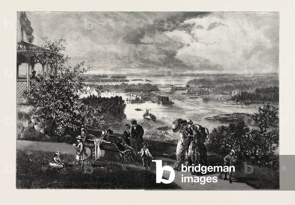 Looking Up the Ottawa, from Parliament Grounds, Canada, Nineteenth Century Engraving