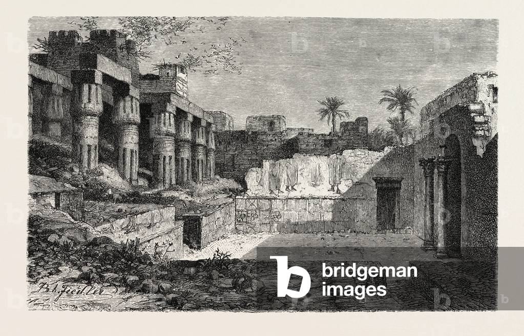 The Christian Place of Worship in the Temple of Luksor. Egypt, Engraving 1879