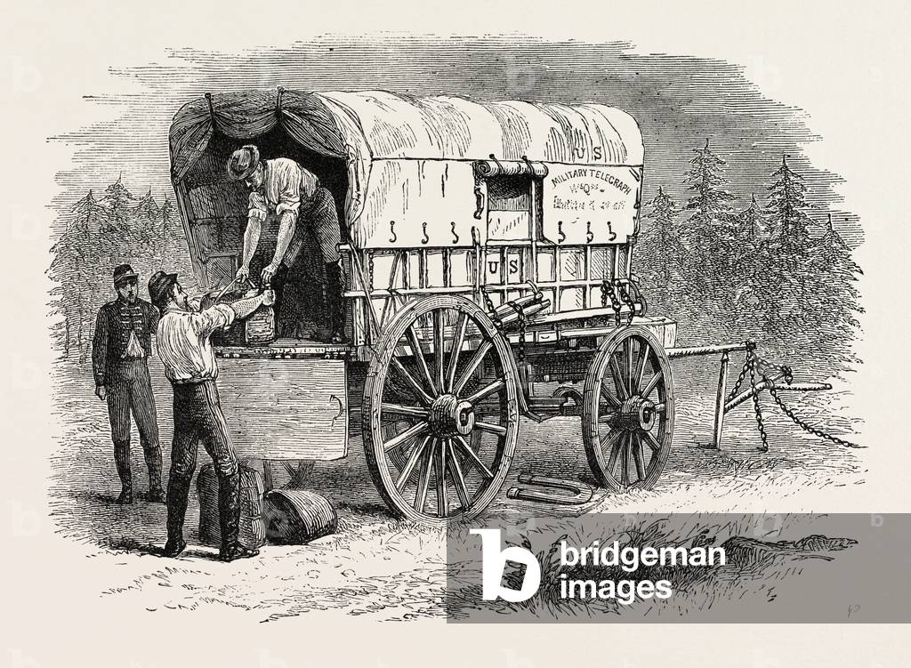 United States Military Telegraph Waggon, American Civil War, US, USA, 1870s Engraving