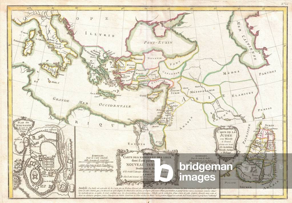1771, Bonne Map of the New Testament Lands, w- Holy Land and Jerusalem, Rigobert Bonne 1727 Ð 1794, one of the most important cartographers of the late 18th century