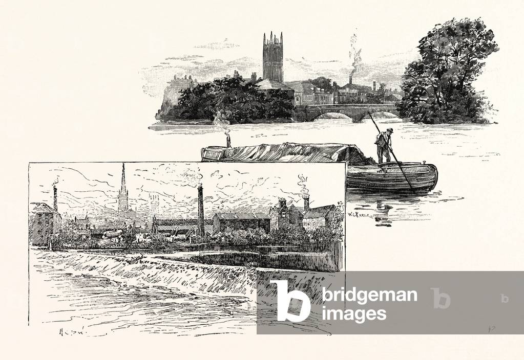 Derby, from St. Mary's Bridge (Bottom) and from the Long Bridge (Top), UK. A City in England.