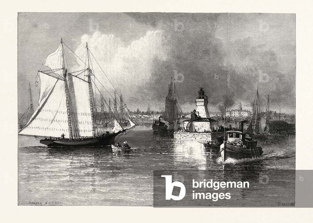 The Harbour-Mouth, Cobourg, Canada, Nineteenth Century Engraving