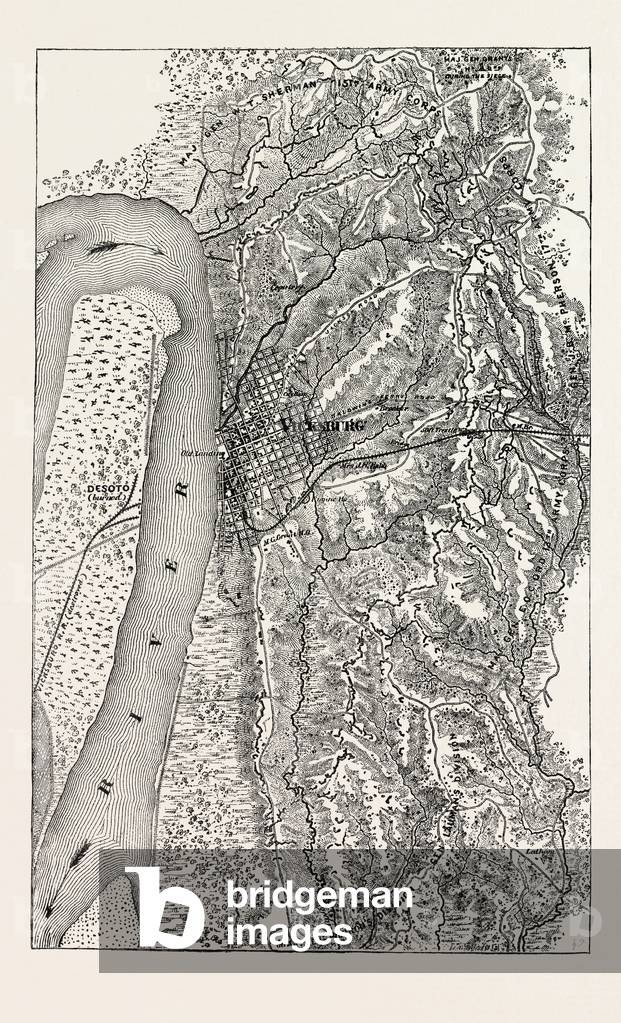 Plan of the Siege of Vicksburg, American Civil War,USA, 1870s Engraving