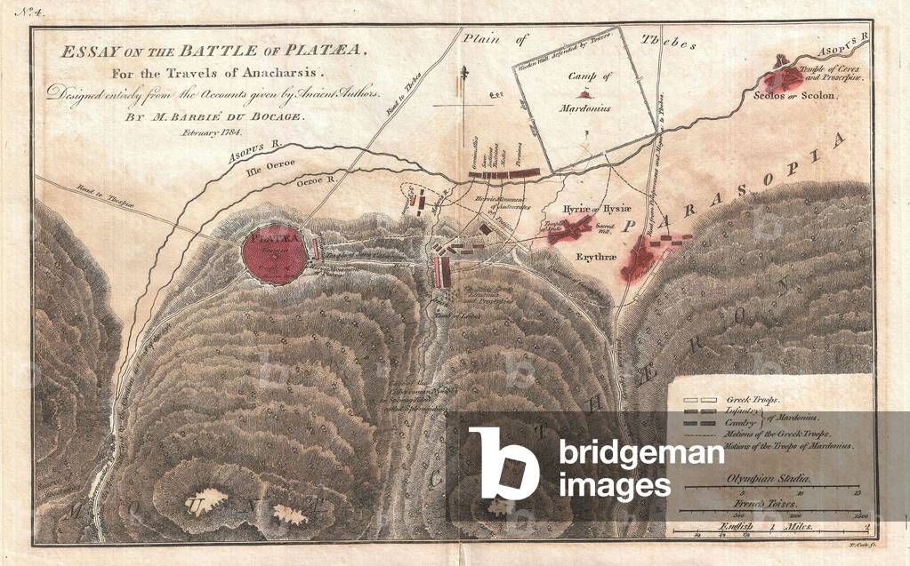 1784, Map of the Battle of Plataea, Greece