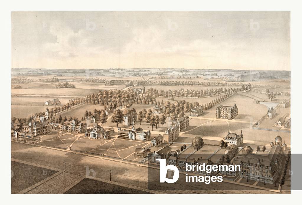 Princeton College, Princeton, N.J. designed by W.M. Radcliff, lith. by Thos. Hunter, circa 1875, US, USA, America ©LisztCollection/Leemage