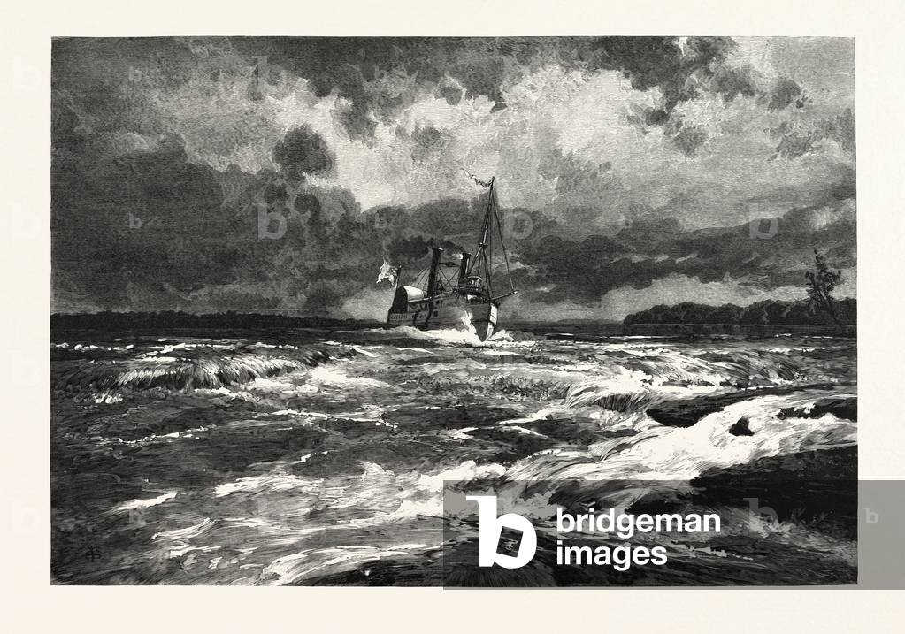 Running the Lachine Rapids, Canada, Nineteenth Century Engraving