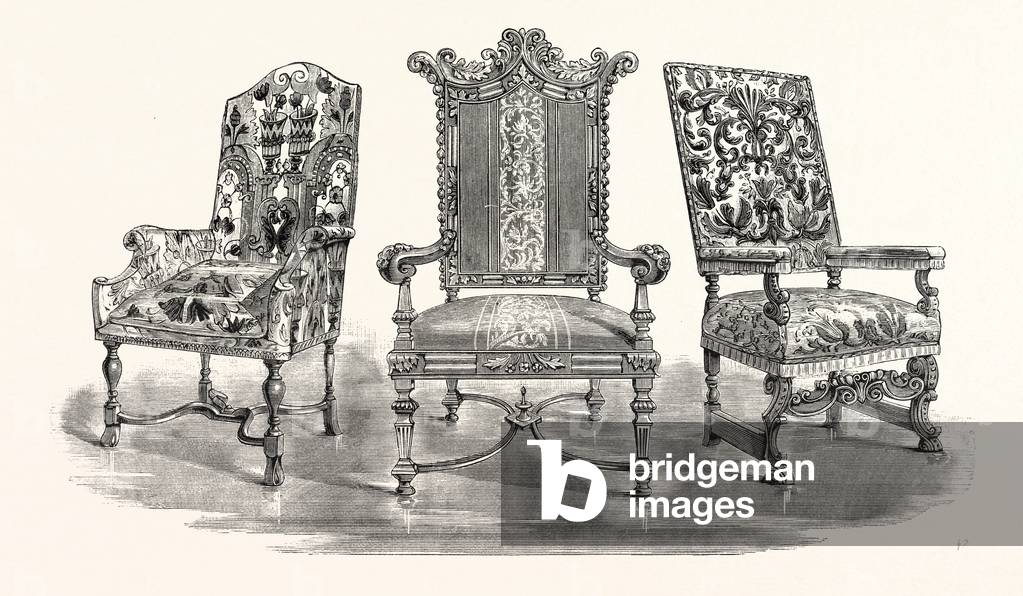 Stuffed-Backed Chairs, Temp. William. III. From Hampton Court. From Hardwick Hall. From Knole. UK