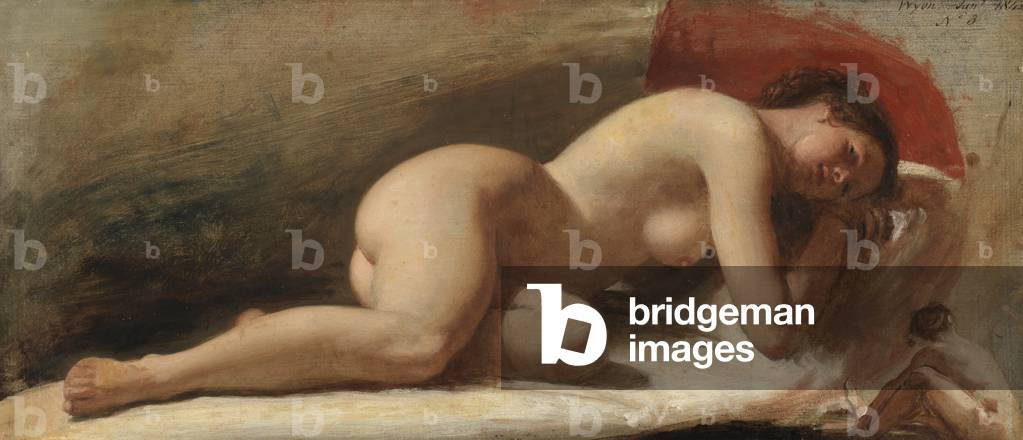 Bild von Gemälde "Studie einer liegenden nackten Frau", 1843 von Edward William Wyon, b/w