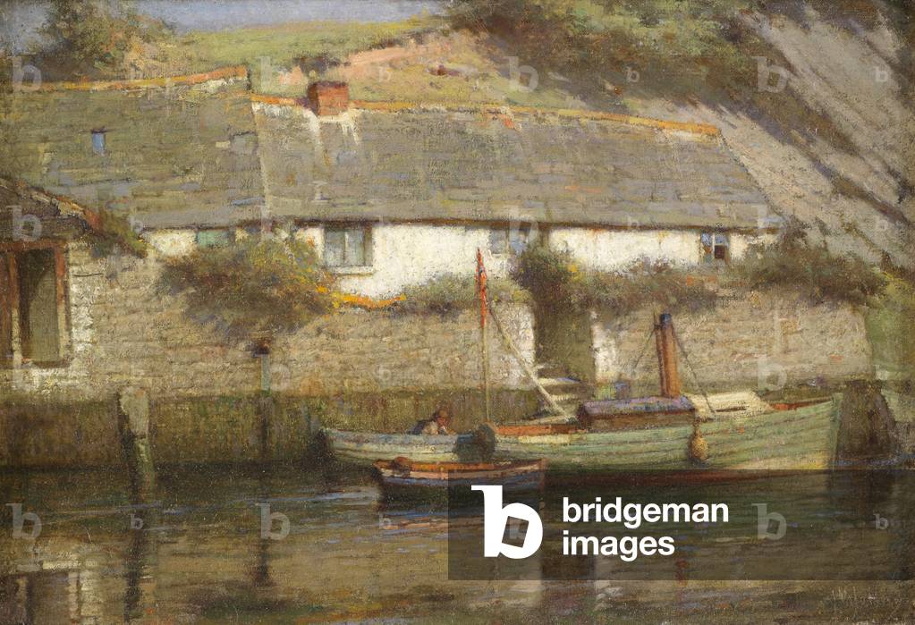A Riverside Cottage (oil on canvas)