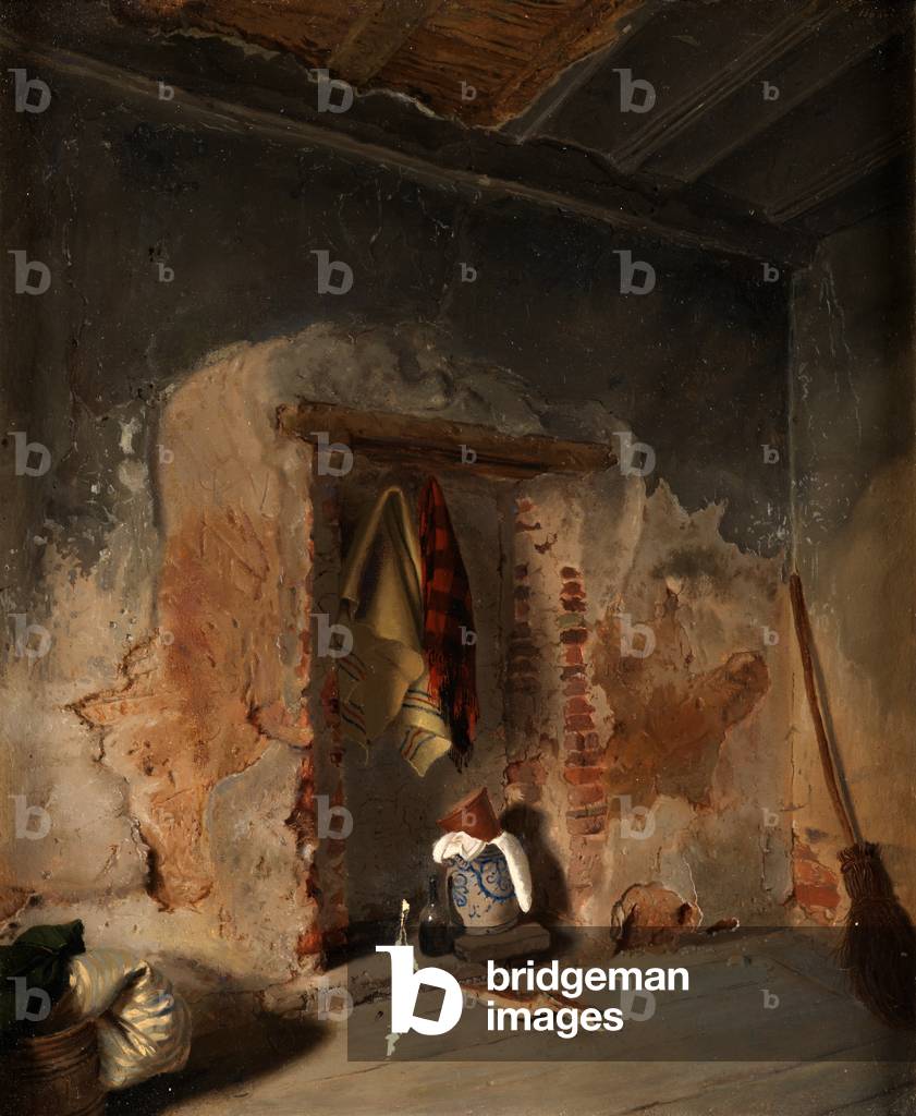 A Cottage Interior (oil on canvas)