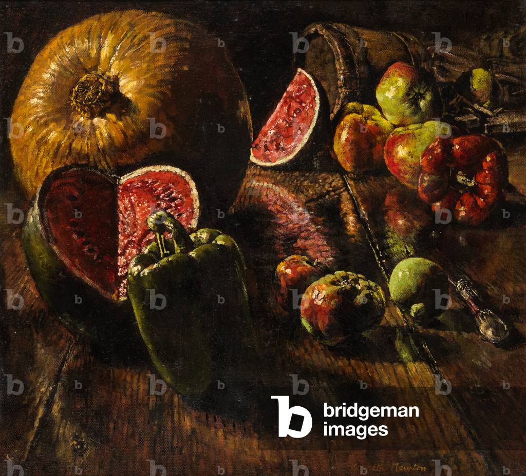 Cut Melon and Pumpkin (oil on canvas)