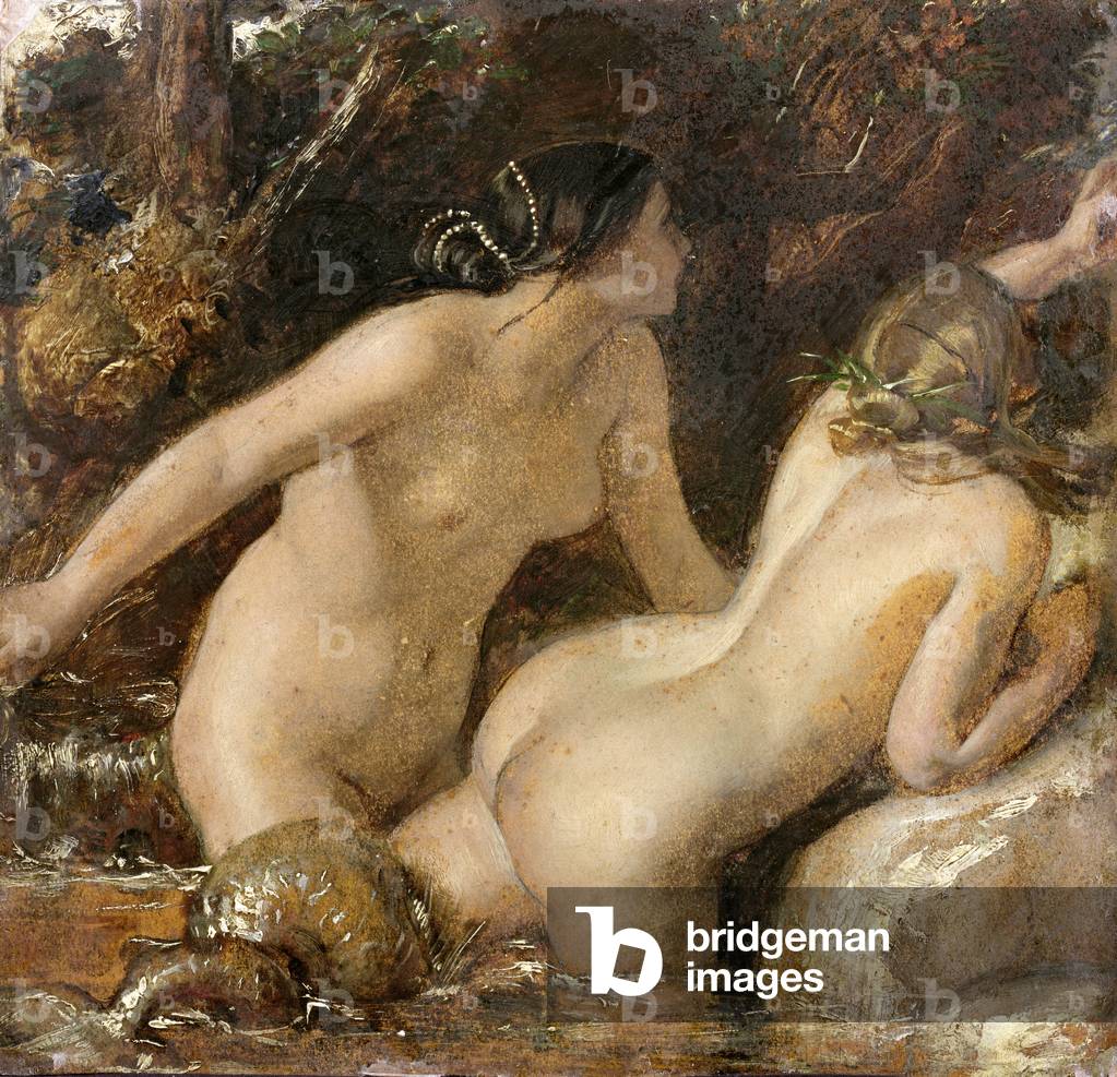 Nymphen mit einem Meeresmonster (öl auf papier)