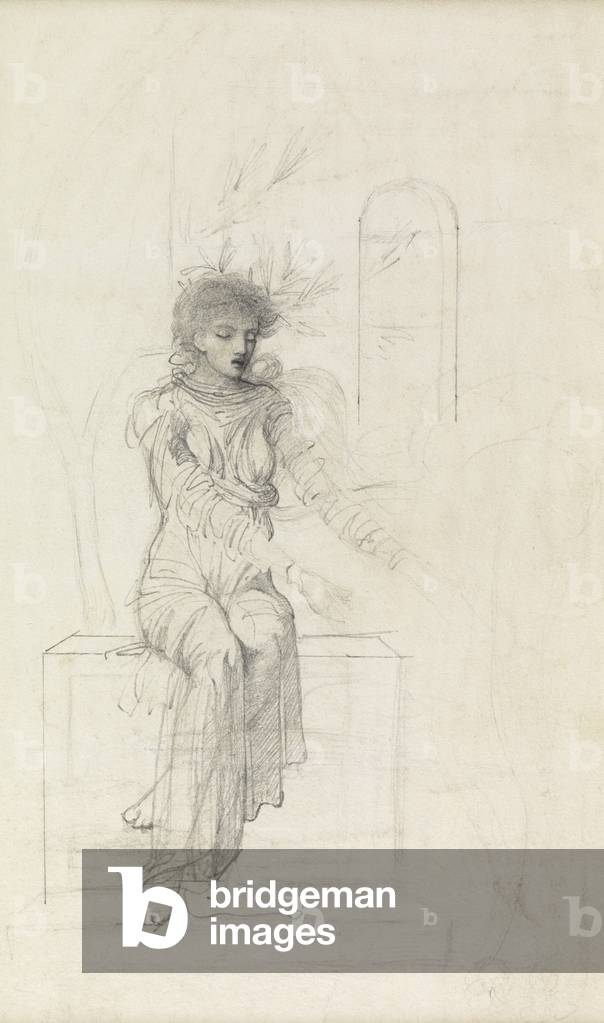 Immagine di Disegno "Studio di una donna seduta (matita su carta)", 19th Secolo di John Melhuish Strudwick, b/