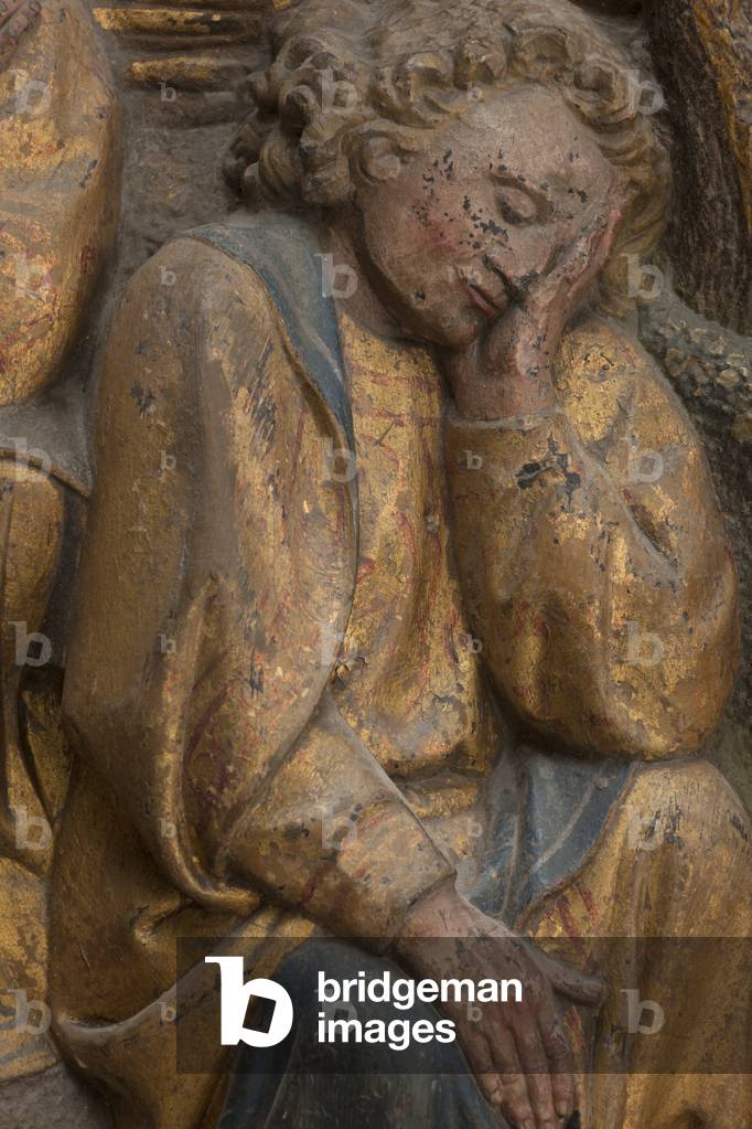 Votive monument of canon Jean de la Wastine, south ambulatory, Cathédrale Notre-Dame, Tournai, Hainaut, Belgium, c.1431 (wood)