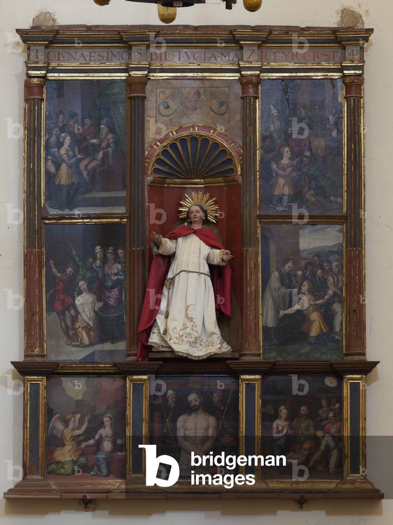 Parish church Església de Santa Maria. Interior. Altarpiece Retaule de Santa Llúcia. Renaissance. 1574.
