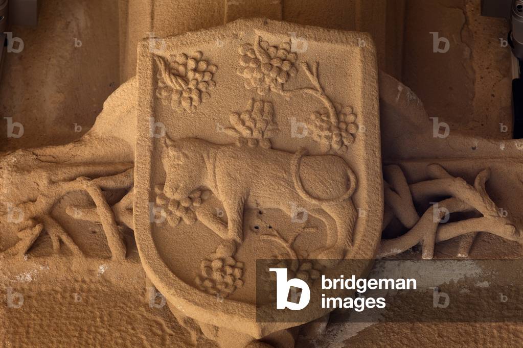 Church (Iglesia de Santa Maria de los Reales Alcázares). The cloister. A corbel. Bas-relief of a bull.