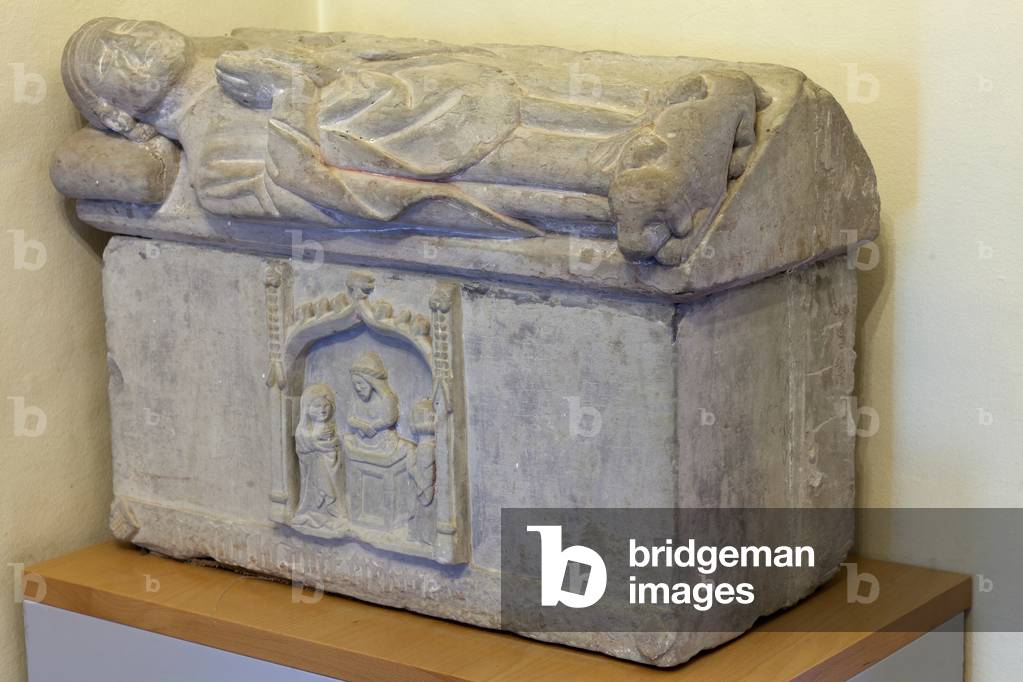 Sanctuary (Santuario de Queralt). The church. Interior. A sarcophagus. Begin 15th century.