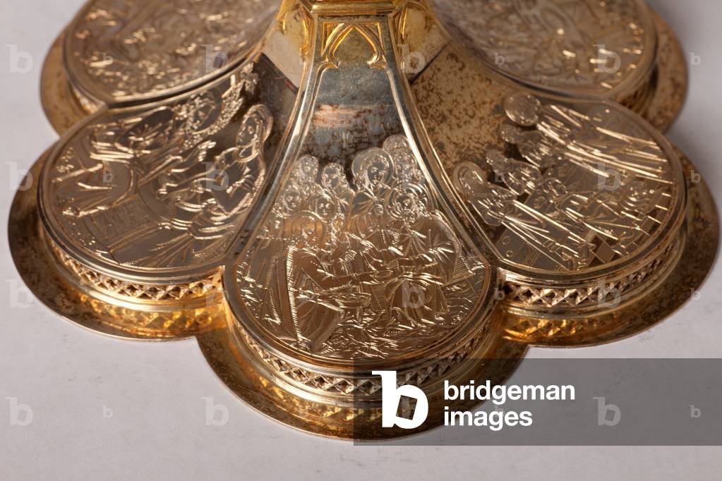 Chalice. Goldsmithing, jewellery, 19th century copy of 16th century original. Detail bottom.
