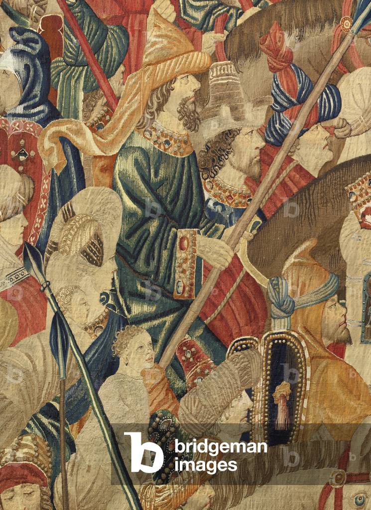 Tapestry showing the Conquests of king Alfonso V of Portugal (Conquistas de Alfonso V de Portugal), Tournai. Detail. (Wool and silk)