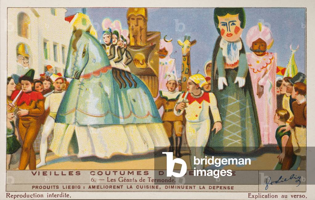 Liebig Chromos. Trade card. Series 1366, Ancient Belgian Customs. 1937 (lithograph)