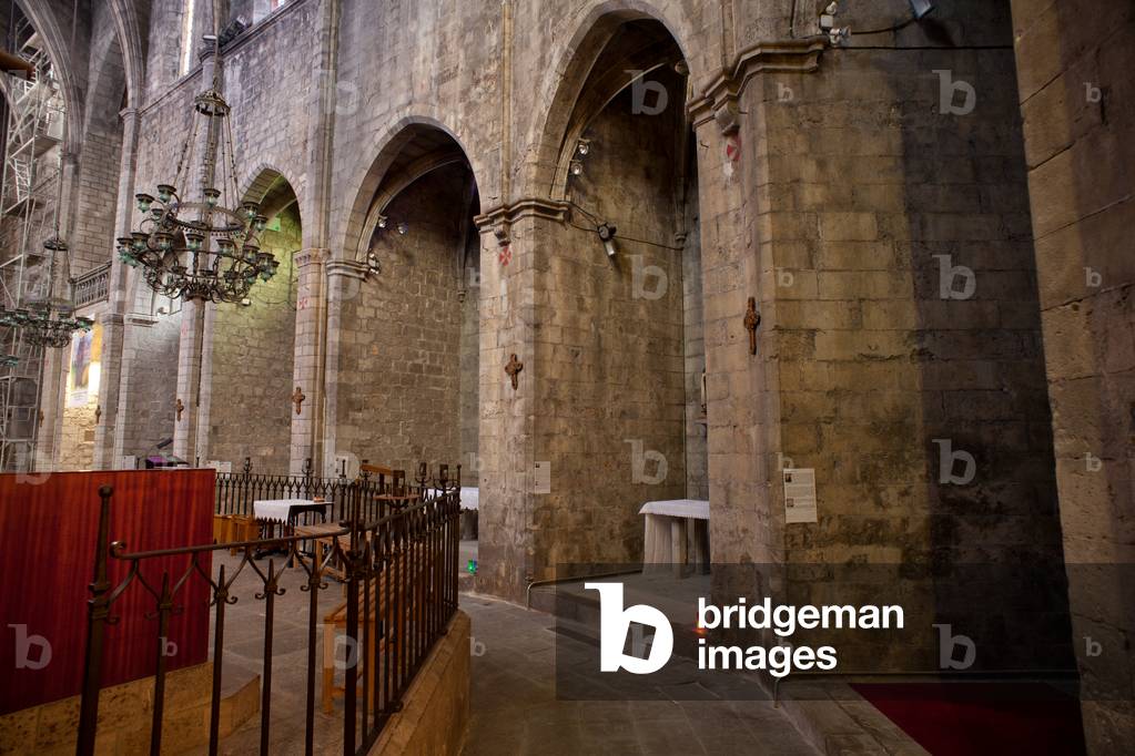 Church (Església Sant Genis). Interior. The nave, south wall. Gothic. 14th century.