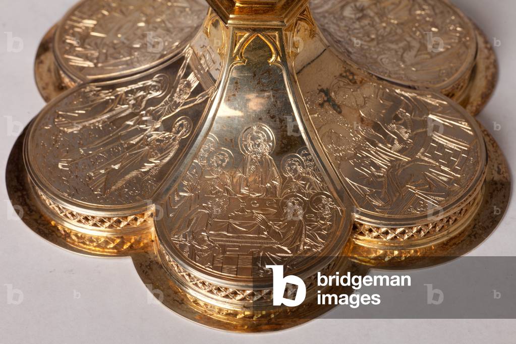 Chalice. Goldsmithing, jewellery, 19th century copy of 16th century original. Detail bottom.