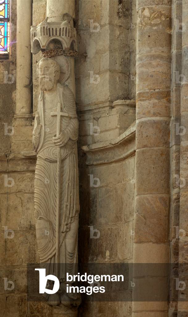 Collegiate church (Collégiale Notre-Dame-du-Fort). Interior. North apse chapel. Right. Column-statue. Origin of the south portal.