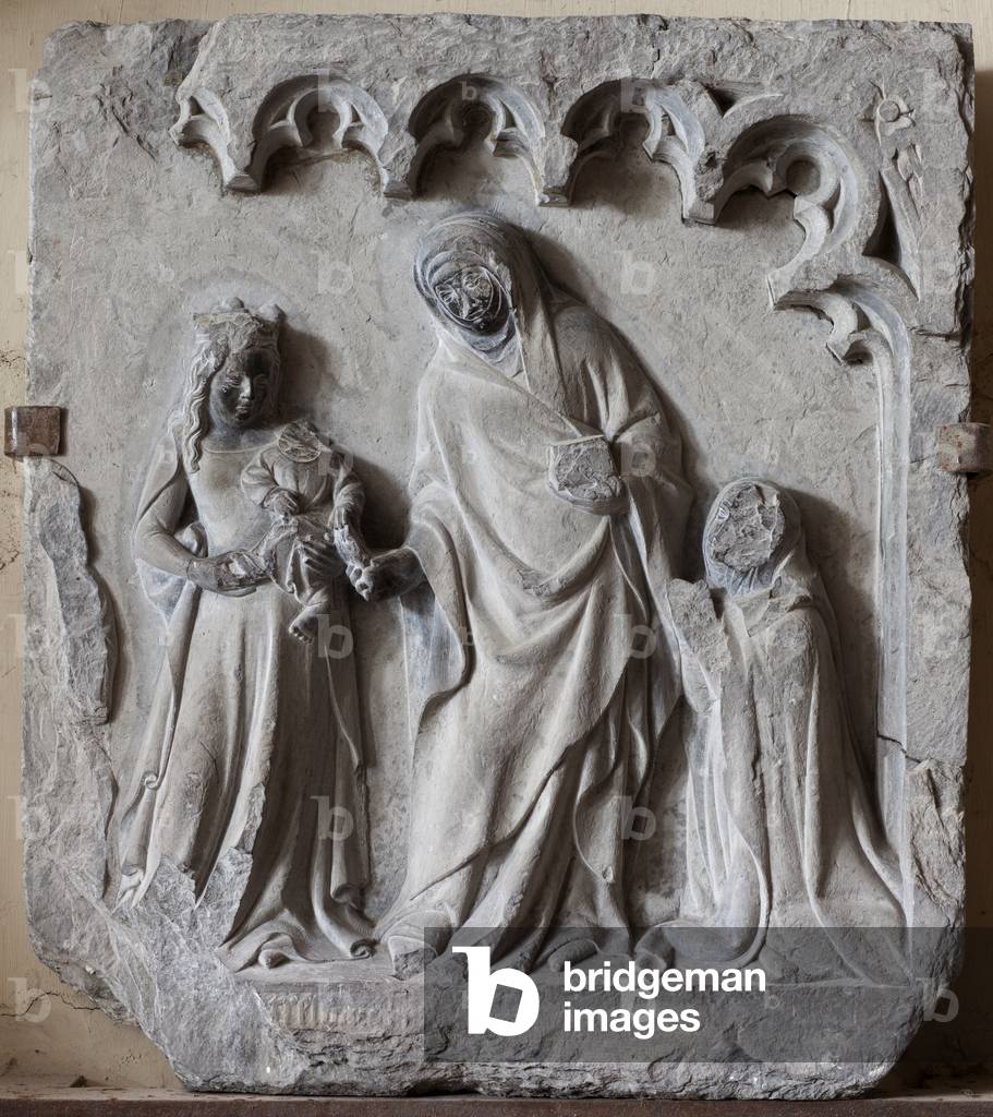 Bas-Relief. Stone. Devotion monument. Origin of the brotherhood (Frères Mineurs de Tournai). Begin 15th century.