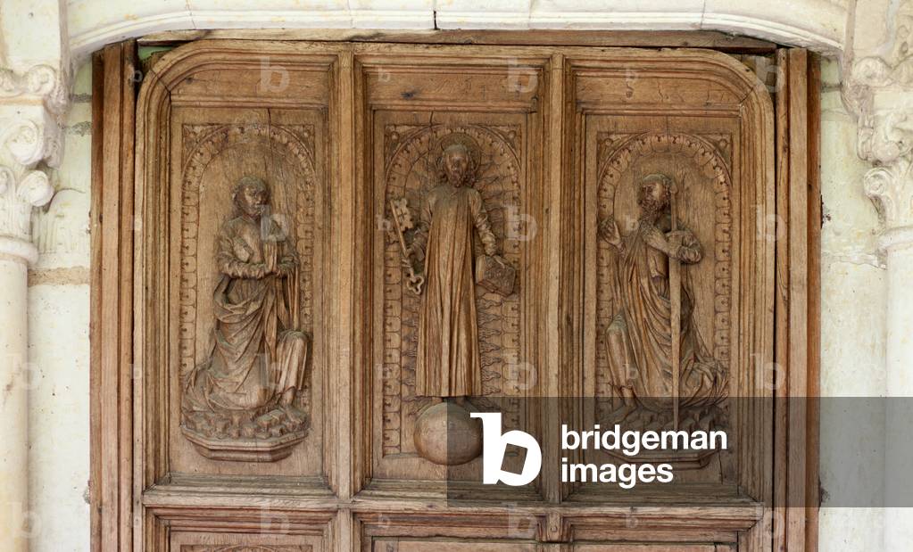 Former hospital (Ancien hôpital Saint-Jean (Musée Jean Lurçat et de la tapisserie contemporaine). The cloister. A portal. Detail of the door.