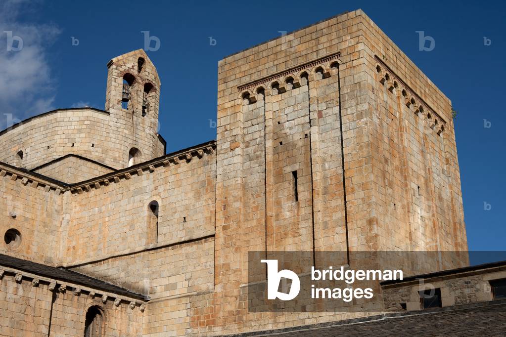 Cathedral. Exterior. The tower (Torre de Sant Just). The bell-tower (L'espadanya). Romanesque. 12th century.